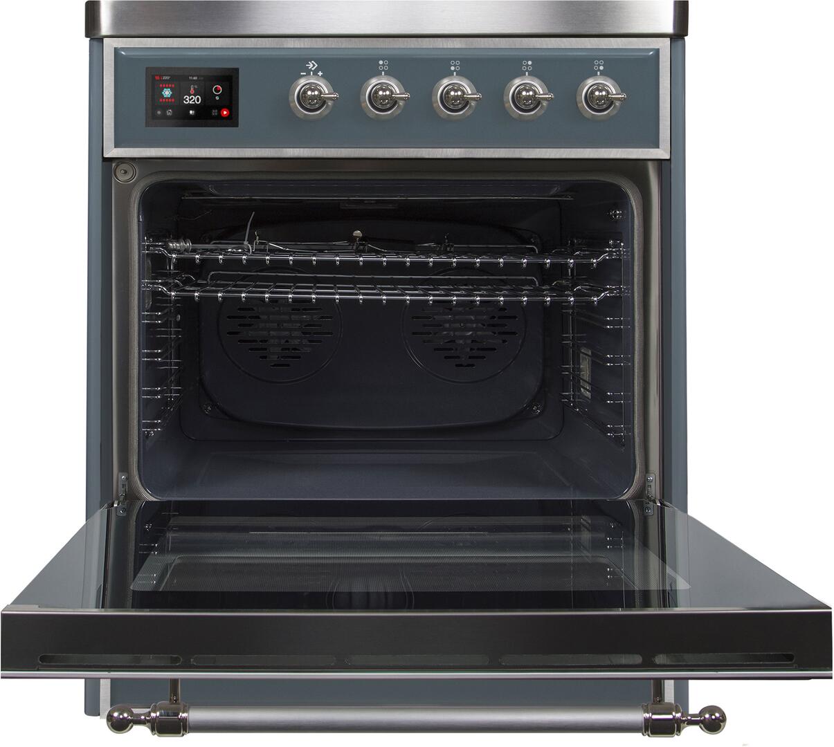 Ilve UMI30NE3BGC Majestic Ii 30 Inch Electric Freestanding Range In Blue Grey With Chrome Trim