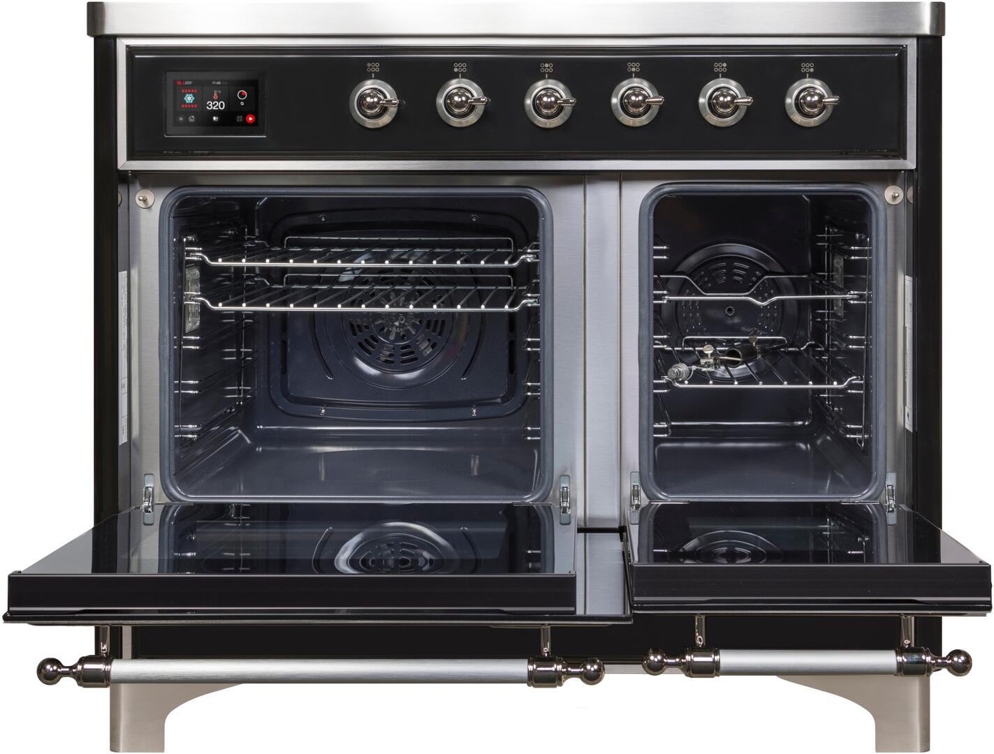 Ilve UMDI10NS3BKC Majestic Ii 40 Inch Electric Freestanding Range In Glossy Black With Chrome Trim