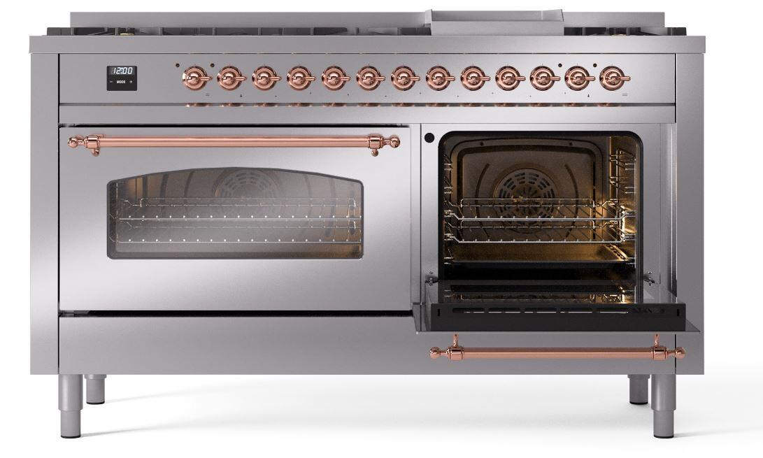 Ilve UP60FNMPSSP Nostalgie Ii 60 Inch Dual Fuel Natural Gas Freestanding Range In Stainless Steel With Copper Trim