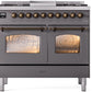 Ilve UPD40FNMPMGB Nostalgie Ii 40 Inch Dual Fuel Natural Gas Freestanding Range In Matte Graphite With Bronze Trim