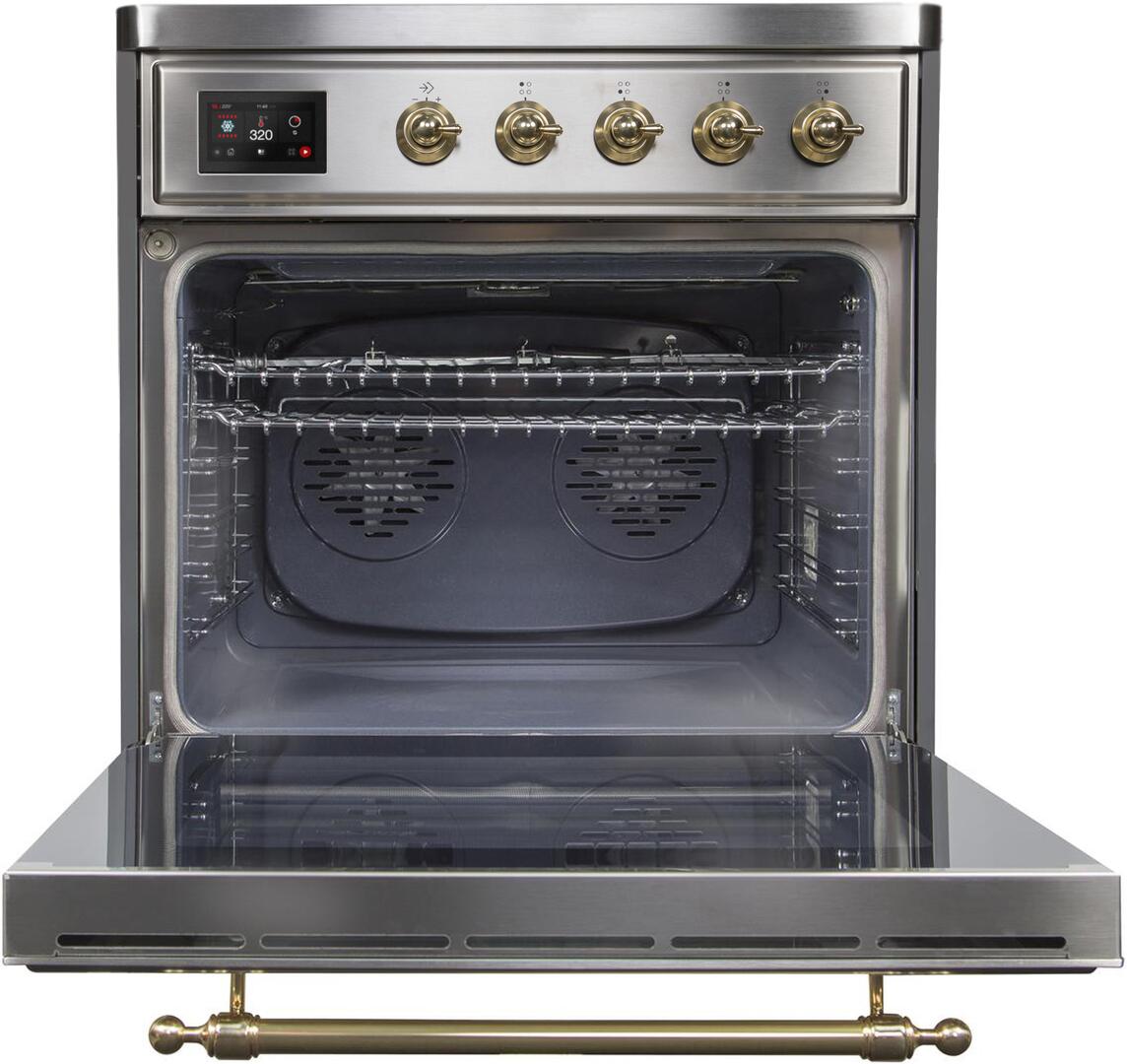 Ilve UMI30NE3SSG Majestic Ii 30 Inch Electric Freestanding Range In Stainless Steel With Brass Trim