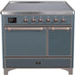 Ilve UMDI10QNS3BGB Majestic Ii 40 Inch Electric Freestanding Range In Blue Grey With Bronze Trim