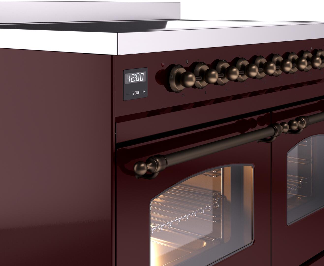 Ilve UPDI406NMPBUB Nostalgie Ii 40 Inch Electric Freestanding Range In Burgundy With Bronze Trim