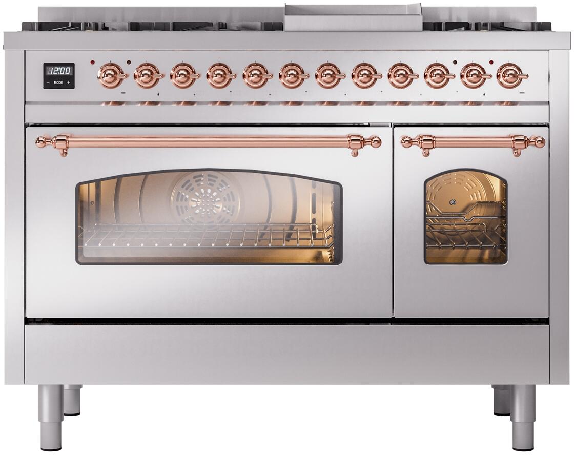 Ilve UP48FNMPSSP Nostalgie Ii 48 Inch Dual Fuel Natural Gas Freestanding Range In Stainless Steel With Copper Trim