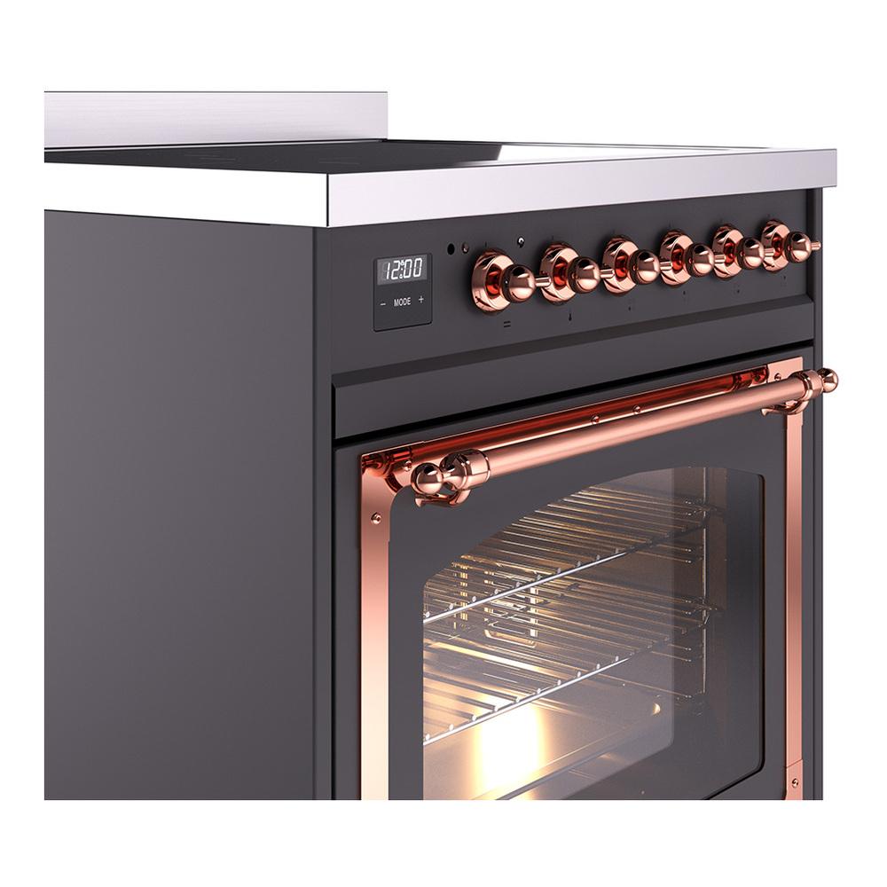 Ilve UNI304NMPMGP Ilve Uni304Nmpmgp Nostalgie Ii Noblesse 30" Induction Range (Triple Glass Door, Graphite Matte, Copper)