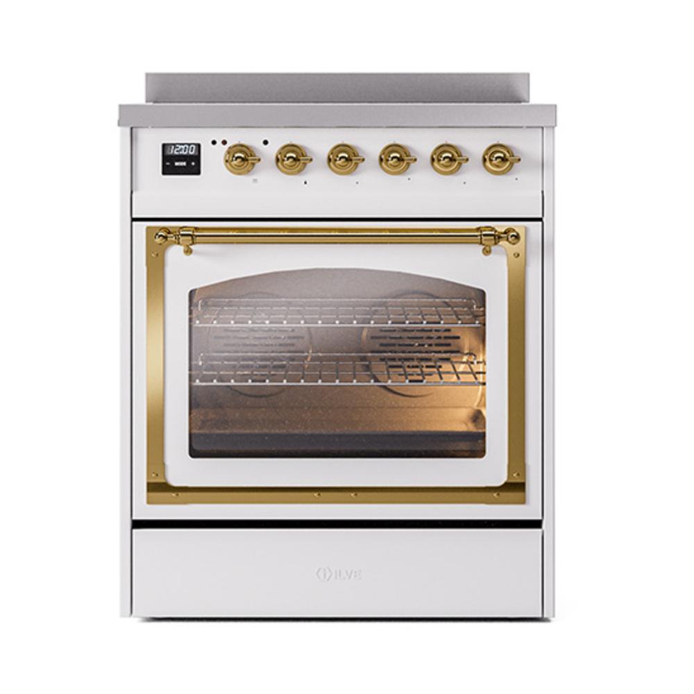 Ilve UNI304NMPWHG Ilve Uni304Nmpwhg Nostalgie Ii Noblesse 30" Induction Range (Triple Glass Door, White, Brass)