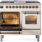 Ilve UPD40FNMPAWB Nostalgie Ii 40 Inch Dual Fuel Natural Gas Freestanding Range In Antique White With Bronze Trim