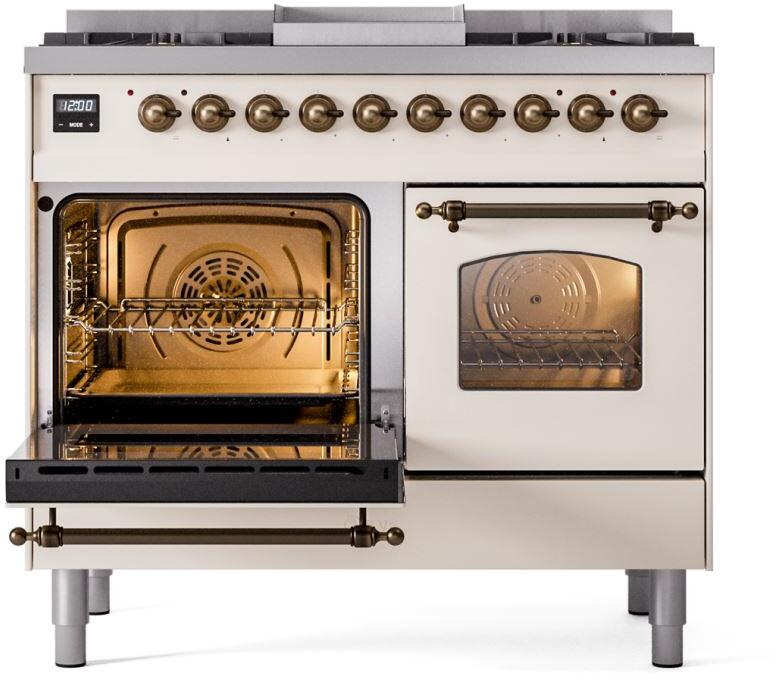 Ilve UPD40FNMPAWB Nostalgie Ii 40 Inch Dual Fuel Natural Gas Freestanding Range In Antique White With Bronze Trim