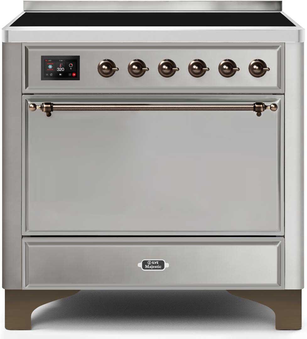 Ilve UMI09QNS3SSB Majestic Ii 36 Inch Electric Freestanding Range In Stainless Steel With Bronze Trim