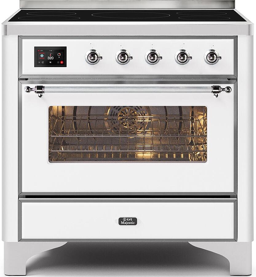 Ilve UMI09NS3WHC Majestic Ii 36 Inch Electric Freestanding Range In White With Chrome Trim