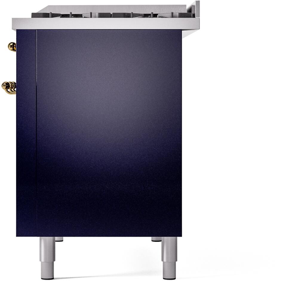 Ilve UP48FNMPMBG Nostalgie Ii 48 Inch Dual Fuel Natural Gas Freestanding Range In Blue With Brass Trim