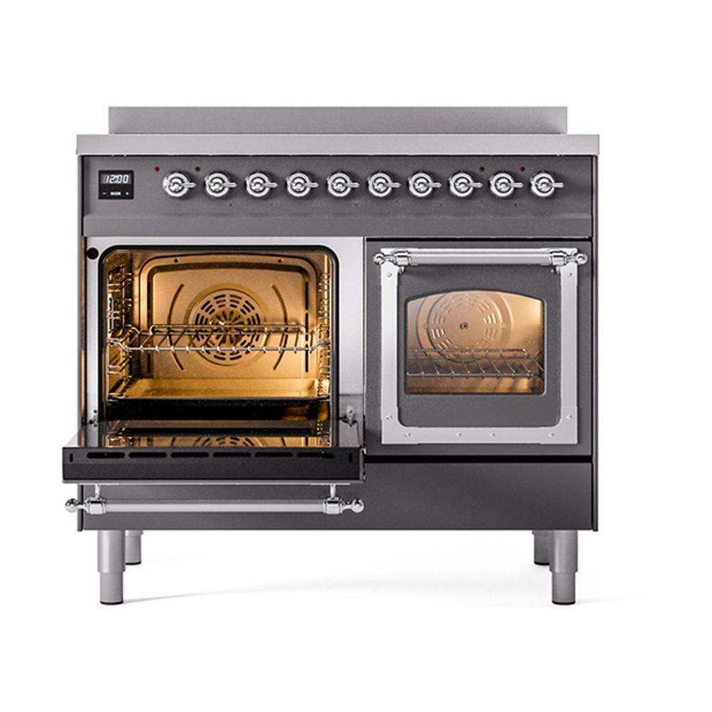 Ilve UNDI406NMPMGC Ilve Undi406Nmpmgc Nostalgie Ii Noblesse 40" Induction Range (Triple Glass Door, Graphite Matte, Chrome)