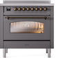 Ilve UPI366NMPMGB Nostalgie Ii 36 Inch Electric Freestanding Range In Matte Graphite With Bronze Trim