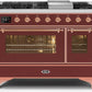 Ilve UM12FDNS3BUPLP Majestic Ii 48 Inch Dual Fuel Liquid Propane Freestanding Range In Burgundy With Copper Trim