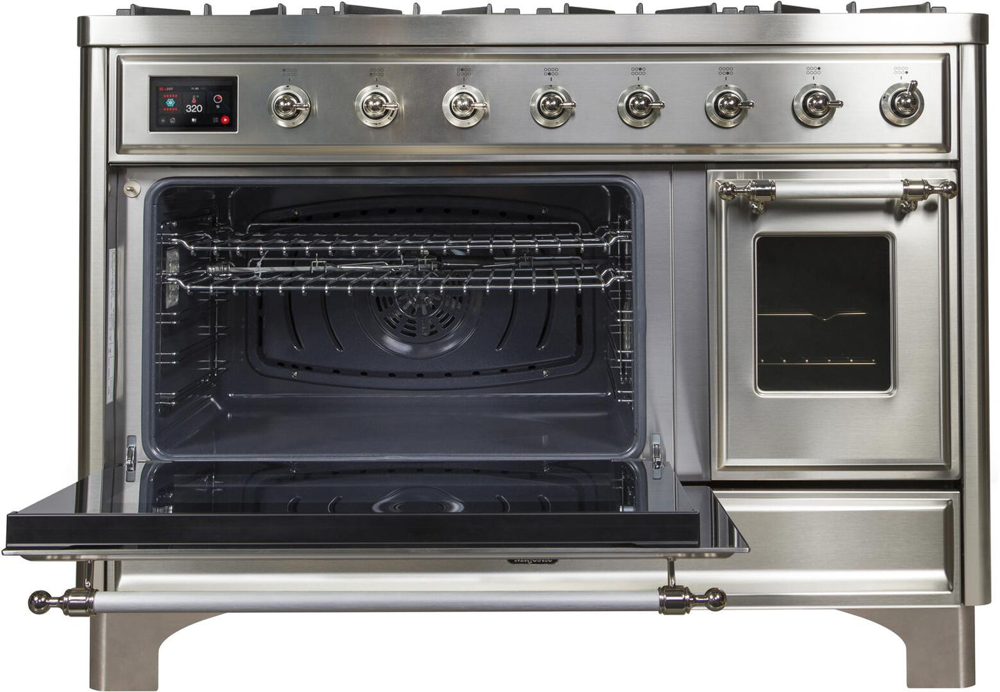 Ilve UM12FDNS3SSCLP Majestic Ii 48 Inch Dual Fuel Liquid Propane Freestanding Range In Stainless Steel With Chrome Trim