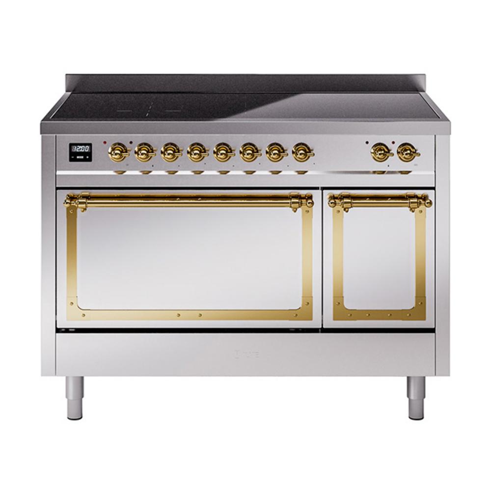 Ilve UNI486QNMPSSG Ilve Uni486Qnmpssg Nostalgie Ii Noblesse 48" Induction Range (Solid Door, Stainless Steel, Brass)