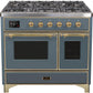 Ilve UMD10FDNS3BGGLP Majestic Ii 40 Inch Dual Fuel Liquid Propane Freestanding Range In Blue Grey With Brass Trim