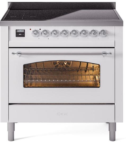 Ilve UPI366NMPWHC Nostalgie Ii 36 Inch Electric Freestanding Range In White With Chrome Trim