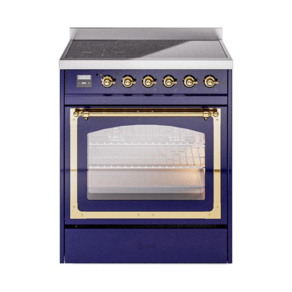 Ilve UNI304NMPMBG Ilve Uni304Nmpmbg Nostalgie Ii Noblesse 30" Induction Range (Triple Glass Door, Midnight Blue, Brass)