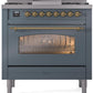 Ilve UP36FNMPBGG Nostalgie Ii 36 Inch Dual Fuel Natural Gas Freestanding Range In Blue Grey With Brass Trim