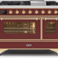 Ilve UM12FDNS3BUG Majestic Ii 48 Inch Dual Fuel Natural Gas Freestanding Range In Burgundy With Brass Trim