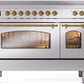 Ilve UPI486NMPSSG Nostalgie Ii 48 Inch Electric Freestanding Range In Stainless Steel With Brass Trim