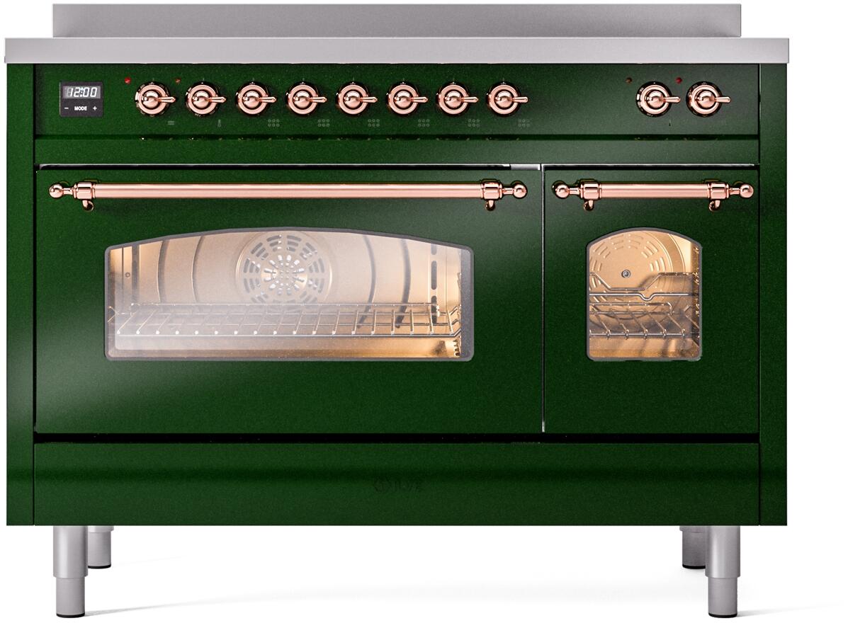 Ilve UPI486NMPEGP Nostalgie Ii 48 Inch Electric Freestanding Range In Emerald Green With Copper Trim