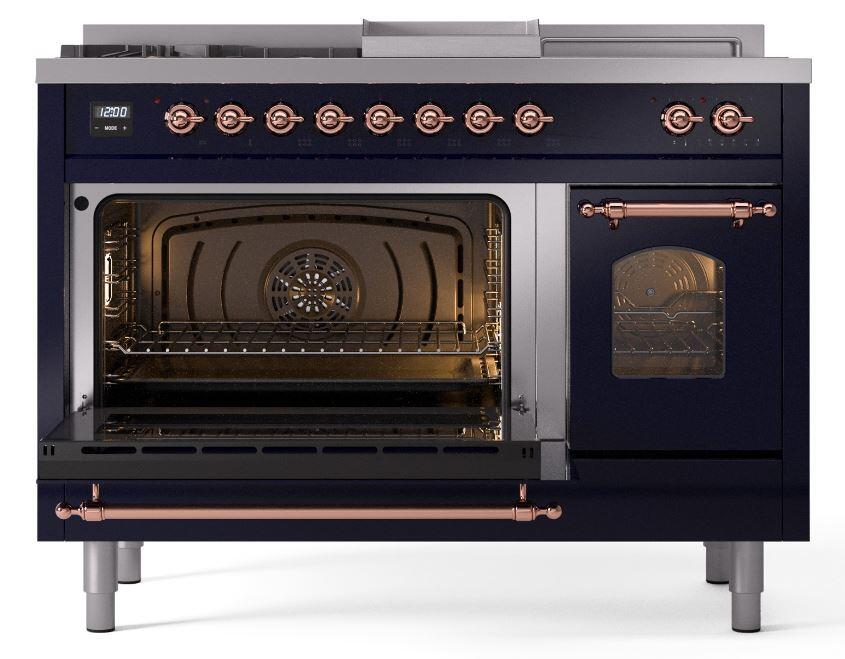 Ilve UP48FSNMPMBP Nostalgie Ii 48 Inch Dual Fuel Natural Gas Freestanding Range In Blue With Copper Trim