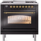 Ilve UP36FNMPBKGLP Nostalgie Ii 36 Inch Dual Fuel Liquid Propane Freestanding Range In Glossy Black With Brass Trim