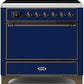 Ilve UMI09QNS3MBB Majestic Ii 36 Inch Electric Freestanding Range In Blue With Bronze Trim