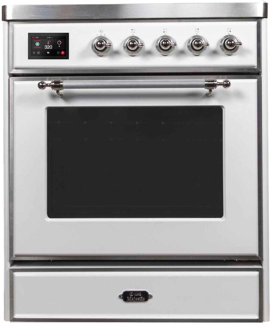 Ilve UMI30NE3WHC Majestic Ii 30 Inch Electric Freestanding Range In White With Chrome Trim