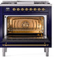 Ilve UP36FNMPMBG Nostalgie Ii 36 Inch Dual Fuel Natural Gas Freestanding Range In Blue With Brass Trim