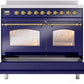 Ilve UPDI406NMPMBG Nostalgie Ii 40 Inch Electric Freestanding Range In Blue With Brass Trim