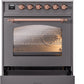 Ilve UPI304NMPMGP Nostalgie Ii 30 Inch Electric Freestanding Range In Matte Graphite With Copper Trim