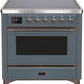 Ilve UMI09NS3BGB Majestic Ii 36 Inch Electric Freestanding Range In Blue Grey With Bronze Trim