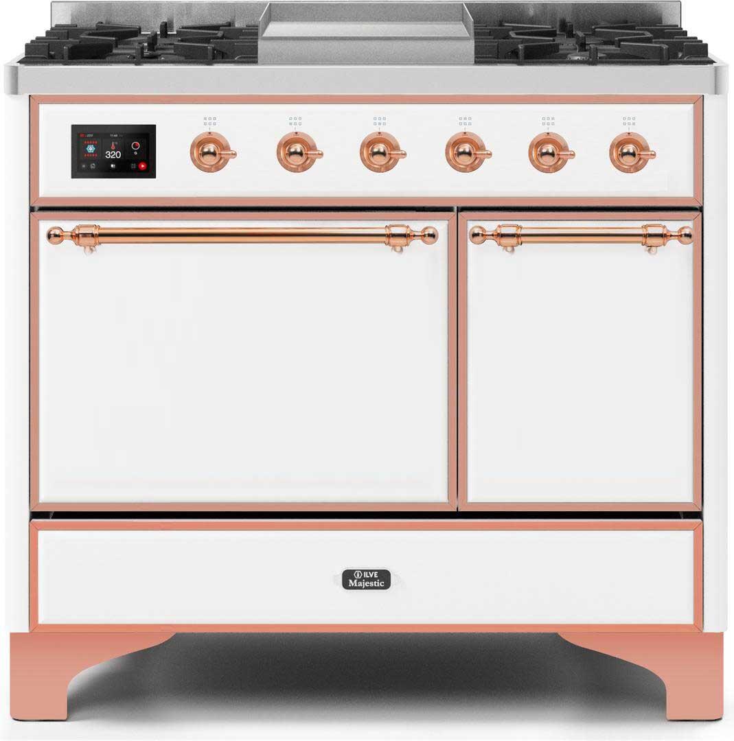 Ilve UMD10FDQNS3WHPLP Majestic Ii 40 Inch Dual Fuel Liquid Propane Freestanding Range In White With Copper Trim