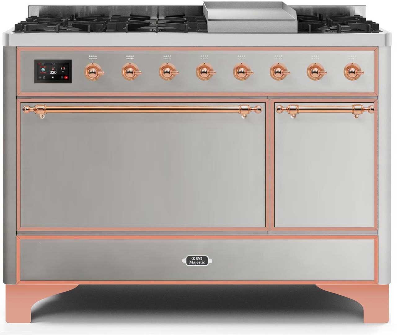 Ilve UM12FDQNS3SSP Majestic Ii 48 Inch Dual Fuel Natural Gas Freestanding Range In Stainless Steel With Copper Trim