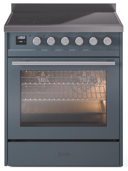 Ilve UPI304WMPBG Professional Plus Ii 30 Inch Electric Freestanding Range In Blue Grey With Trim