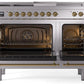 Ilve UP48FSNMPSSG Nostalgie Ii 48 Inch Dual Fuel Natural Gas Freestanding Range In Stainless Steel With Brass Trim