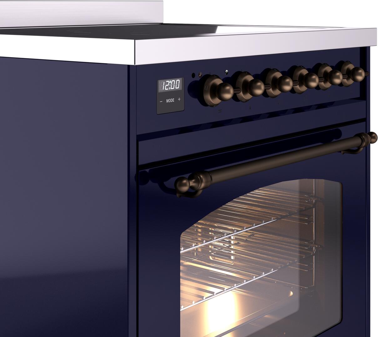 Ilve UPI304NMPMBB Nostalgie Ii 30 Inch Electric Freestanding Range In Blue With Bronze Trim