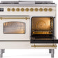 Ilve UPD40FNMPAWG Nostalgie Ii 40 Inch Dual Fuel Natural Gas Freestanding Range In Antique White With Brass Trim