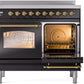 Ilve UPDI406NMPBKG Nostalgie Ii 40 Inch Electric Freestanding Range In Glossy Black With Brass Trim