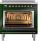 Ilve UPI366NMPEGB Nostalgie Ii 36 Inch Electric Freestanding Range In Emerald Green With Bronze Trim