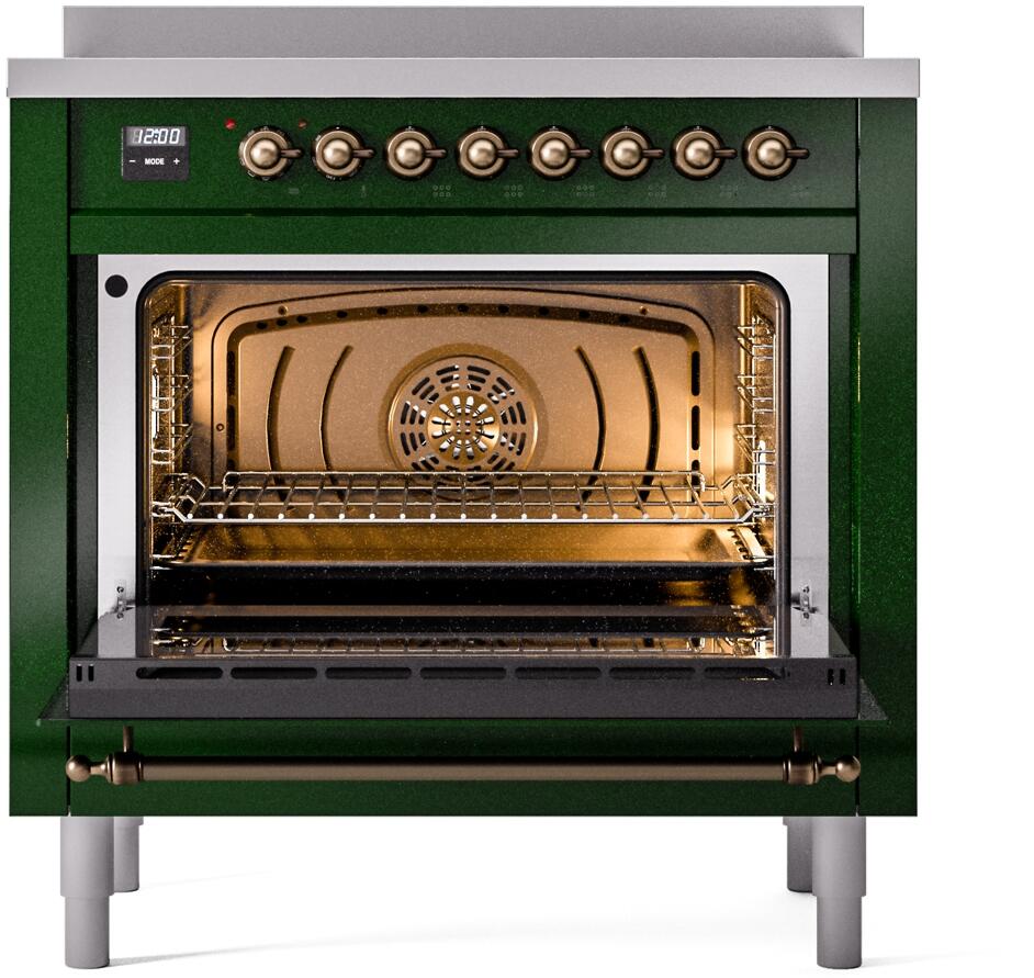 Ilve UPI366NMPEGB Nostalgie Ii 36 Inch Electric Freestanding Range In Emerald Green With Bronze Trim