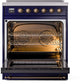 Ilve UPI304NMPMBB Nostalgie Ii 30 Inch Electric Freestanding Range In Blue With Bronze Trim