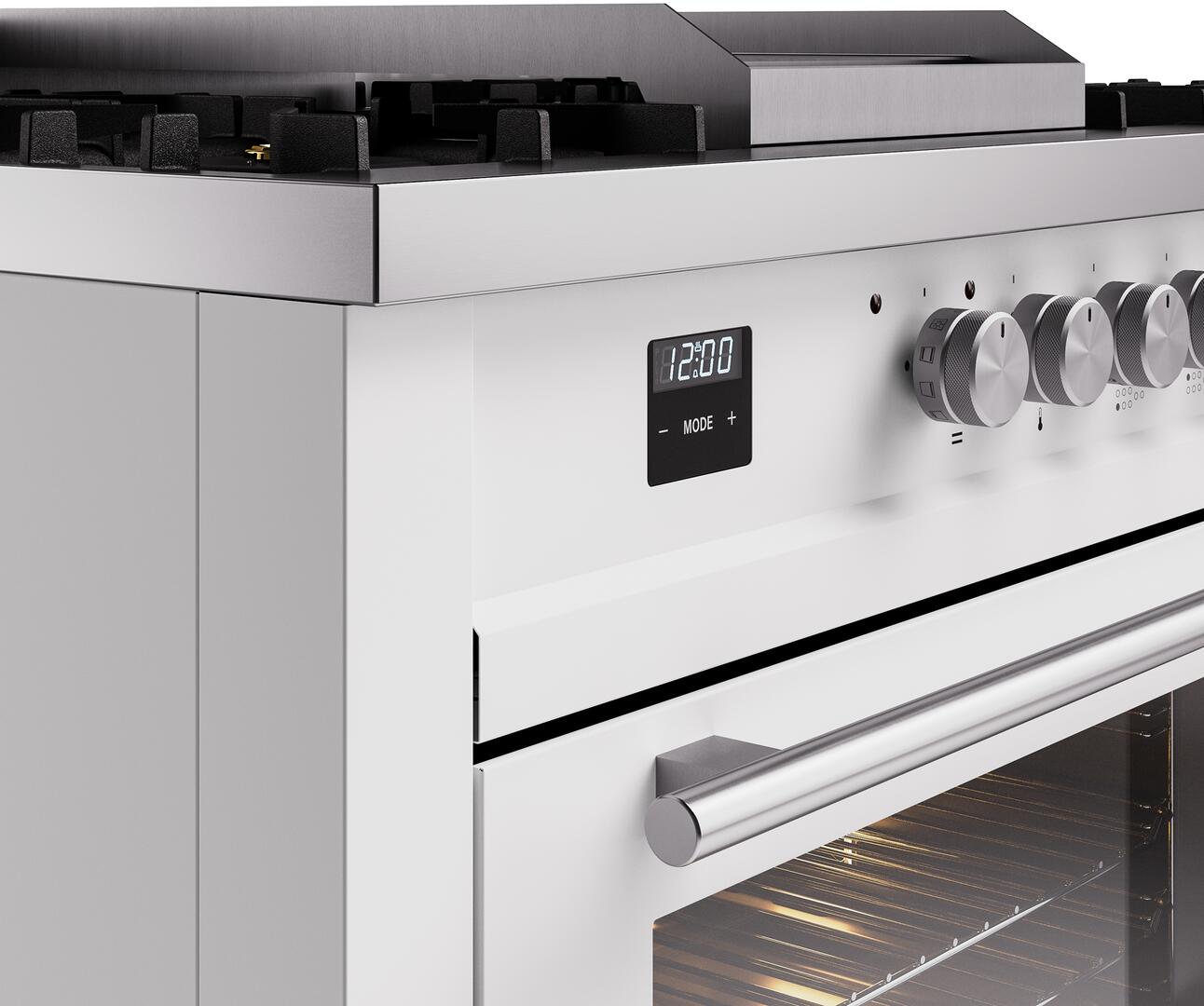 Ilve UP60FSWMPWH Professional Plus Ii 60 Inch Dual Fuel Natural Gas Freestanding Range In White With Trim