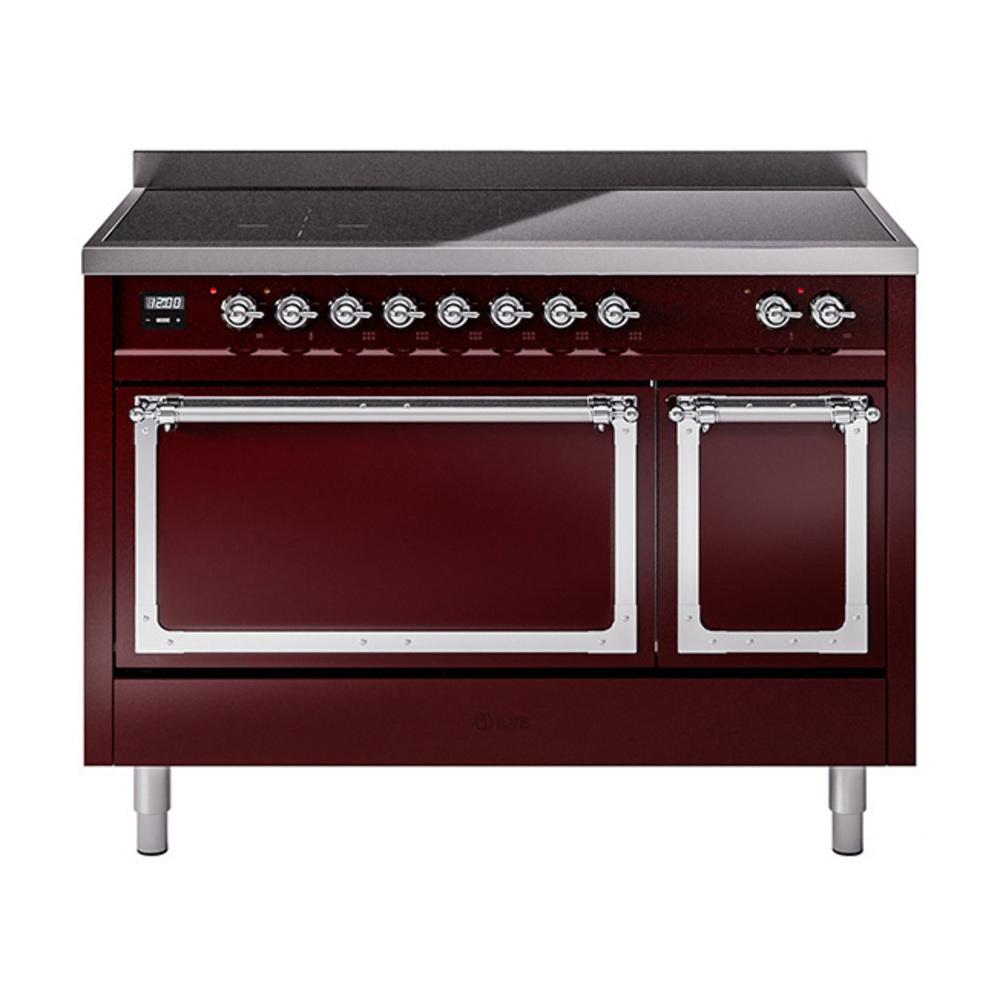 Ilve UNI486QNMPBUC Ilve Uni486Qnmpbuc Nostalgie Ii Noblesse 48" Induction Range (Solid Door, Burgundy, Chrome)