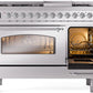 Ilve UP48FNMPSSC Nostalgie Ii 48 Inch Dual Fuel Natural Gas Freestanding Range In Stainless Steel With Chrome Trim