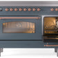 Ilve UPI486NMPBGP Nostalgie Ii 48 Inch Electric Freestanding Range In Blue Grey With Copper Trim