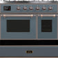 Ilve UMD10FDNS3BGBLP Majestic Ii 40 Inch Dual Fuel Liquid Propane Freestanding Range In Blue Grey With Bronze Trim